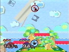 One's way up high in the sky, and one's way glitchishly below (he's looped around)