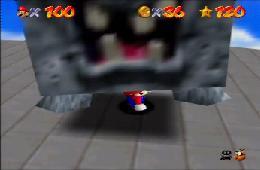 Being squished by the large boss Whomp