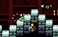 Mario is trapped under Yoshi and Yoshi can't save him!