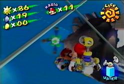 Mario has on some sunglasses, although his reflection doesn't seem to show this.