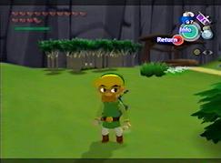 Link is about to drink some of granny's potion, but you can see that his bottle is empty